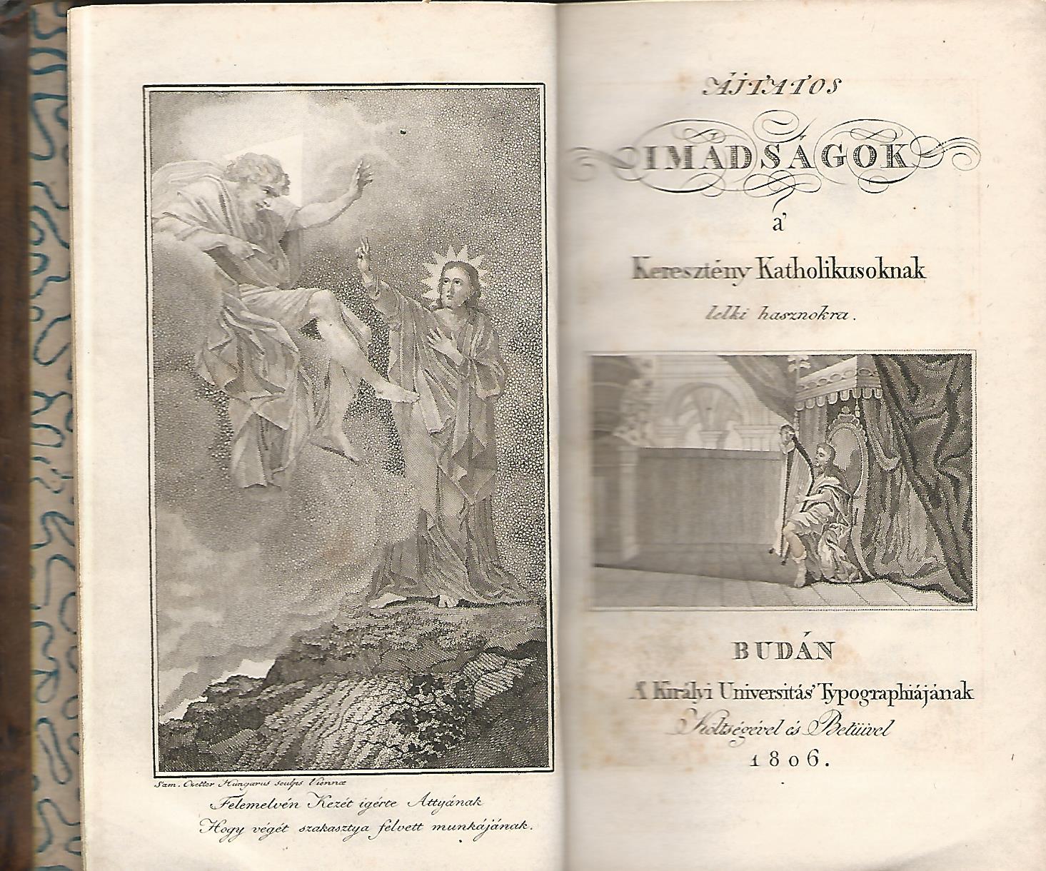 Fejér György Ájtatos imádságok, belső címlap Buda, 1806